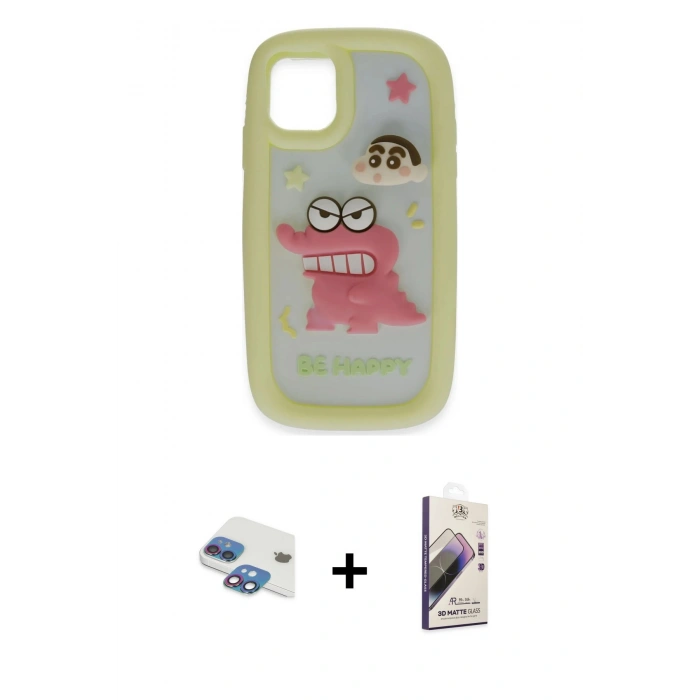 MARSİLYAN™- iPhone 11 Kılıf Akış Yansıma - Siyah Bilvis 3D Mat Cam Ekran Koruyucu + Pers Alüminyum Kamera Lens - GI