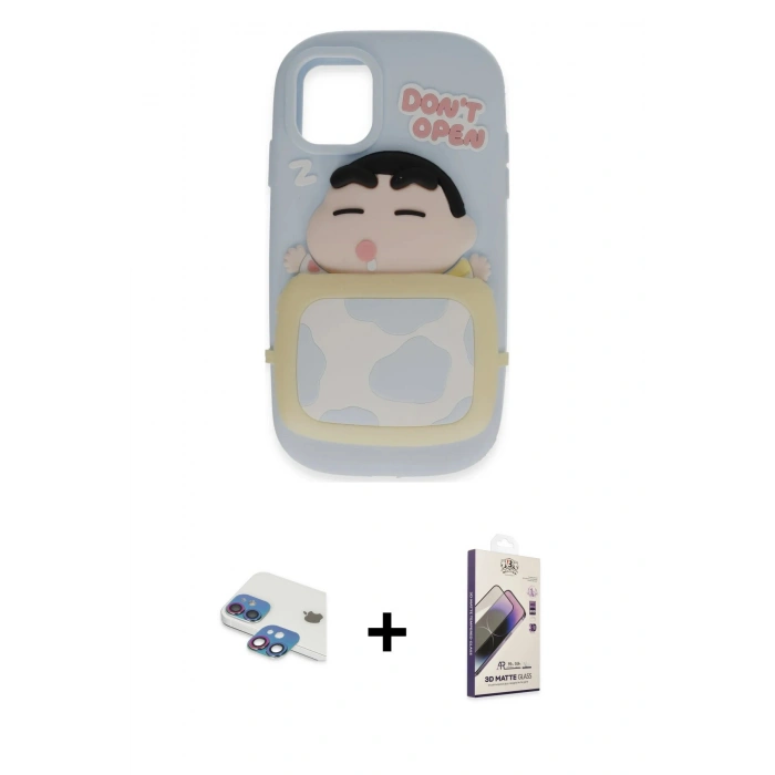 MARSİLYAN™- iPhone 11 Kılıf Akış Yansıma - Siyah Bilvis 3D Mat Cam Ekran Koruyucu + Pers Alüminyum Kamera Lens - GI