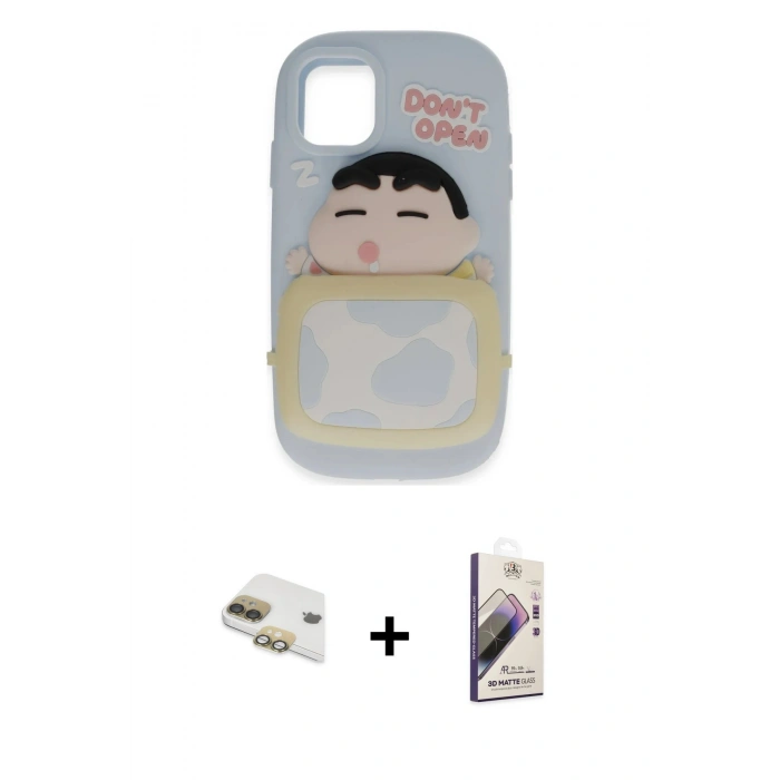 MARSİLYAN™- iPhone 11 Kılıf Akış Yansıma - Siyah Bilvis 3D Mat Cam Ekran Koruyucu + Pers Alüminyum Kamera Lens - GD