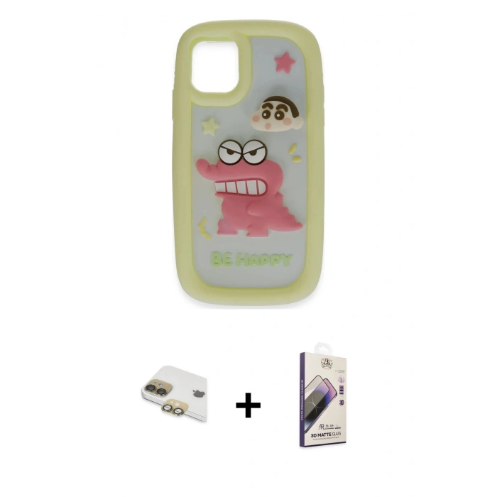 MARSİLYAN™- iPhone 11 Kılıf Akış Yansıma - Siyah Bilvis 3D Mat Cam Ekran Koruyucu + Pers Alüminyum Kamera Lens - GD