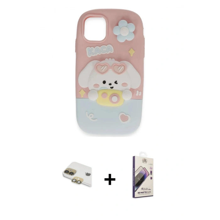 MARSİLYAN™- iPhone 11 Kılıf Akış Yansıma - Siyah Bilvis 3D Mat Cam Ekran Koruyucu + Pers Alüminyum Kamera Lens - GD