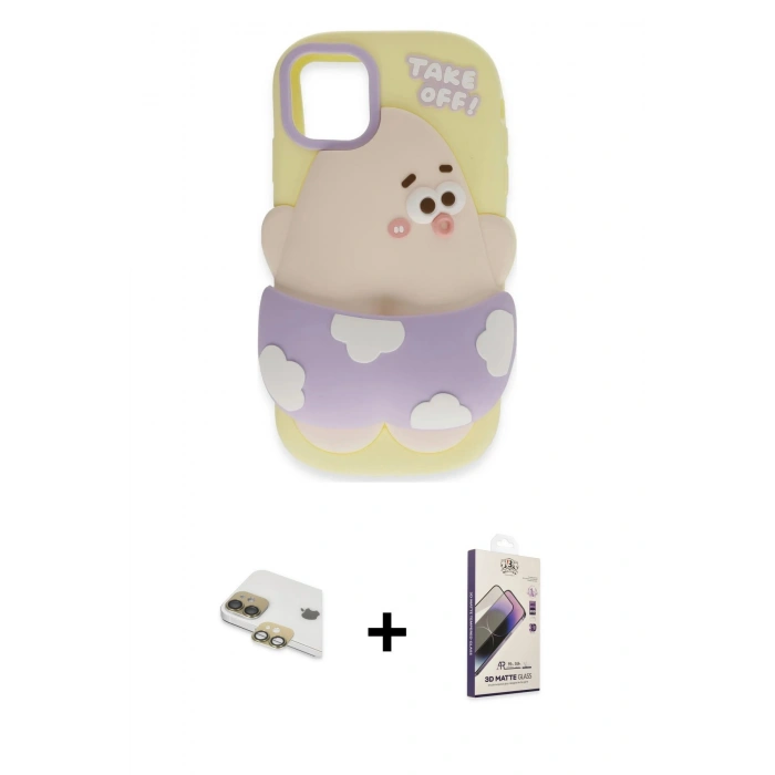 MARSİLYAN™- iPhone 11 Kılıf Akış Yansıma - Siyah Bilvis 3D Mat Cam Ekran Koruyucu + Pers Alüminyum Kamera Lens - GD