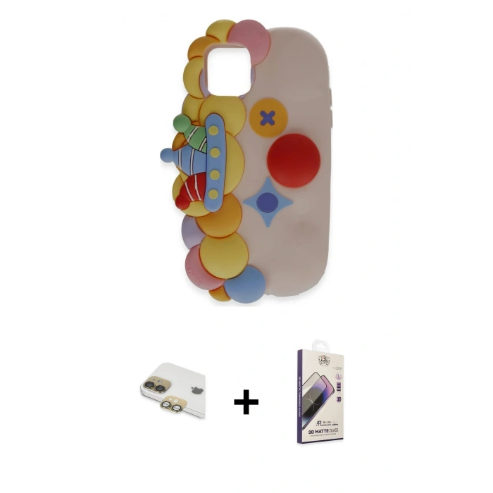 MARSİLYAN™- iPhone 11 Kılıf Akış Yansıma - Siyah Bilvis 3D Mat Cam Ekran Koruyucu + Pers Alüminyum Kamera Lens - GD