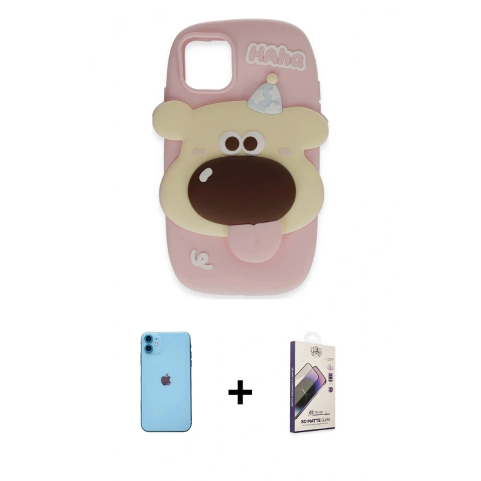 MARSİLYAN™- iPhone 11 Kılıf Akış Yansıma - Siyah Bilvis 3D Mat Cam Ekran Koruyucu + Neon Fosforlu Kamera Lens - MI