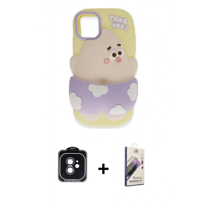MARSİLYAN™- iPhone 11 Kılıf Akış Yansıma - Siyah Bilvis 3D Mat Cam Ekran Koruyucu + PVD Metal Kamera Lens - SH