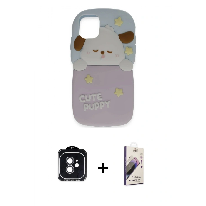 MARSİLYAN™- iPhone 11 Kılıf Akış Yansıma - Siyah Bilvis 3D Mat Cam Ekran Koruyucu + PVD Metal Kamera Lens - SH