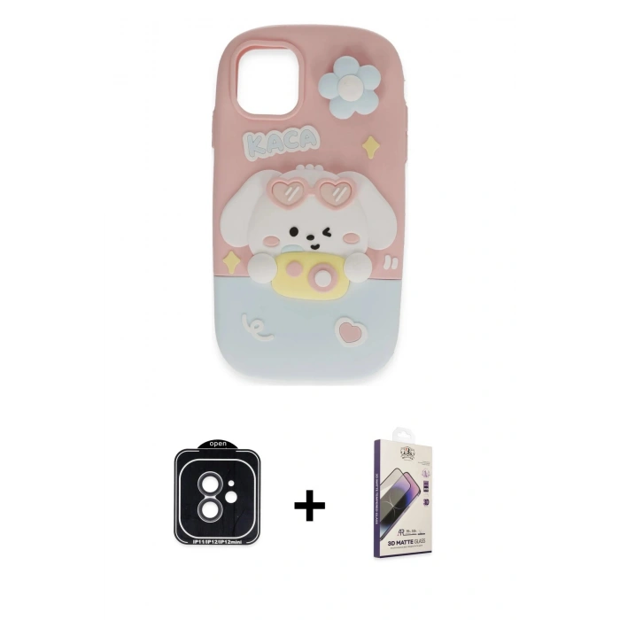 MARSİLYAN™- iPhone 11 Kılıf Akış Yansıma - Siyah Bilvis 3D Mat Cam Ekran Koruyucu + PVD Metal Kamera Lens - SH