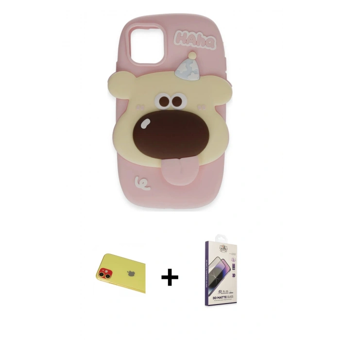 MARSİLYAN™- iPhone 11 Kılıf Akış Yansıma - Siyah Bilvis 3D Mat Cam Ekran Koruyucu + Rainbow Kamera Lens Koruma Cam - KI