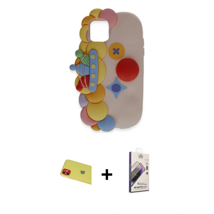 MARSİLYAN™- iPhone 11 Kılıf Akış Yansıma - Siyah Bilvis 3D Mat Cam Ekran Koruyucu + Rainbow Kamera Lens Koruma Cam - KI