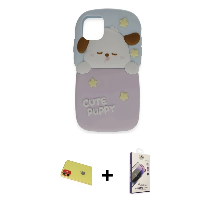MARSİLYAN™- iPhone 11 Kılıf Akış Yansıma - Siyah Bilvis 3D Mat Cam Ekran Koruyucu + Rainbow Kamera Lens Koruma Cam - KI