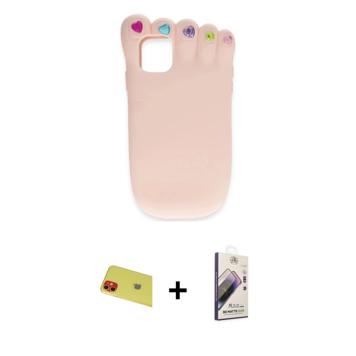 MARSİLYAN™- iPhone 11 Kılıf Akış Yansıma - Siyah Bilvis 3D Mat Cam Ekran Koruyucu + Rainbow Kamera Lens Koruma Cam - KI