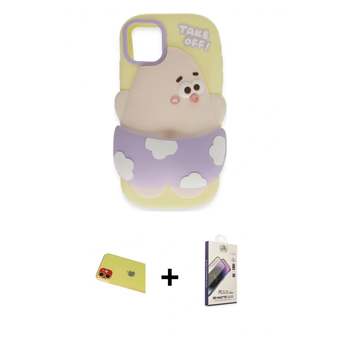 MARSİLYAN™- iPhone 11 Kılıf Akış Yansıma - Siyah Bilvis 3D Mat Cam Ekran Koruyucu + Rainbow Kamera Lens Koruma Cam - KI