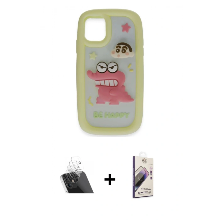 MARSİLYAN™- iPhone 11 Kılıf Akış Yansıma - Siyah Bilvis 3D Mat Cam Ekran Koruyucu + Şeffaf Kamera Lens Koruma Cam