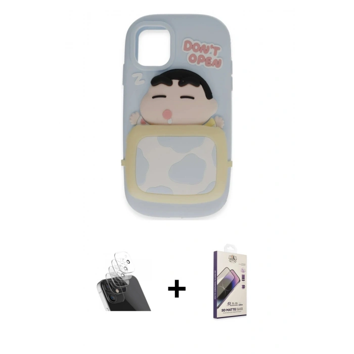 MARSİLYAN™- iPhone 11 Kılıf Akış Yansıma - Siyah Bilvis 3D Mat Cam Ekran Koruyucu + Şeffaf Kamera Lens Koruma Cam