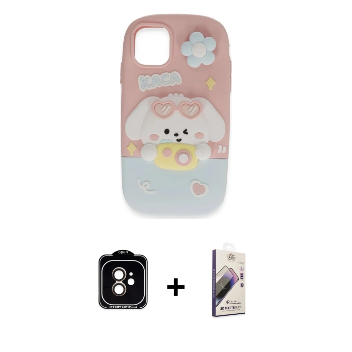 MARSİLYAN™- iPhone 11 Kılıf Akış Yansıma - Siyah Bilvis 3D Mat Cam Ekran Koruyucu + PVD Metal Kamera Lens - TU