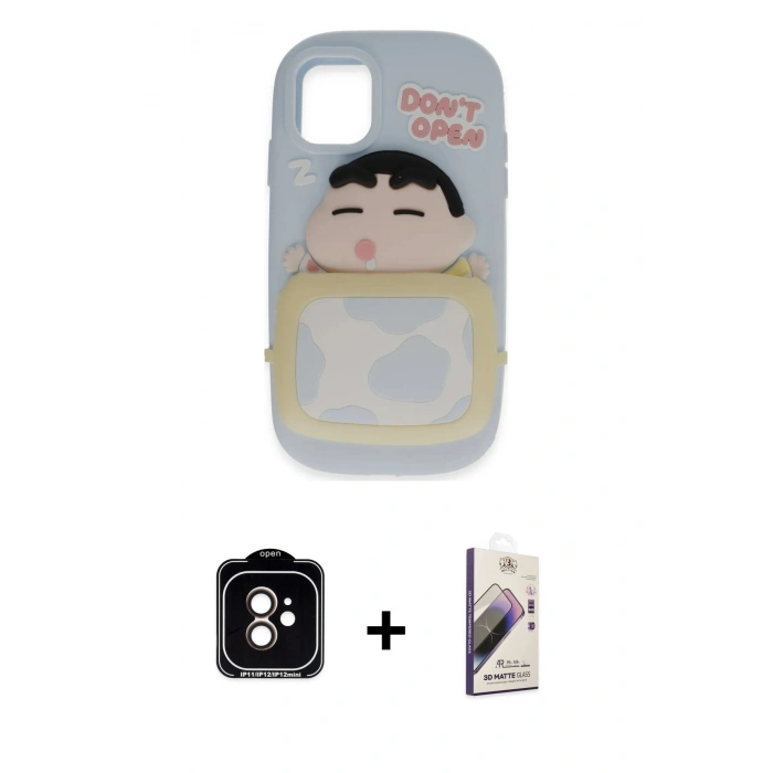 MARSİLYAN™- iPhone 11 Kılıf Akış Yansıma - Siyah Bilvis 3D Mat Cam Ekran Koruyucu + PVD Metal Kamera Lens - TU