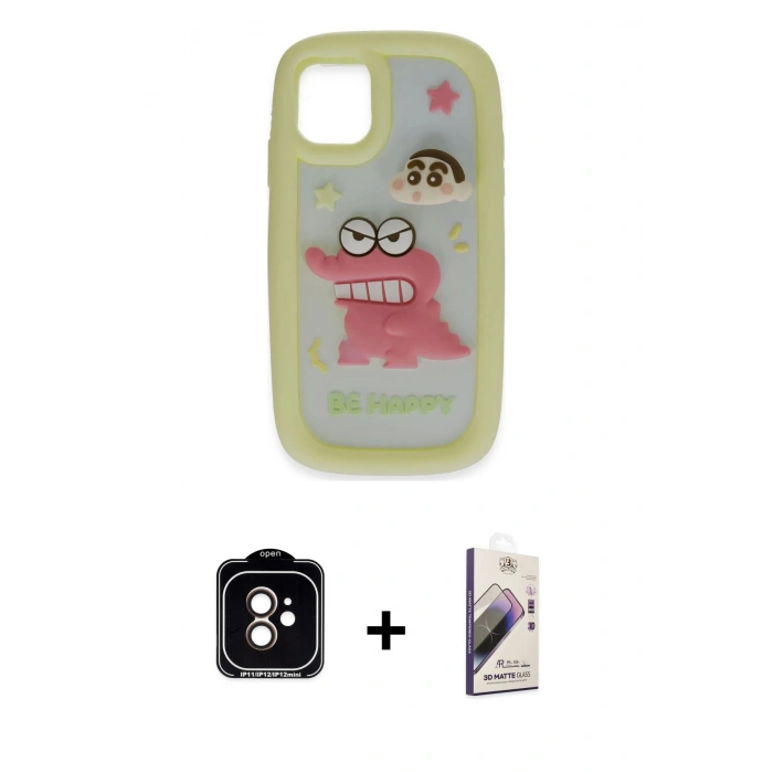 MARSİLYAN™- iPhone 11 Kılıf Akış Yansıma - Siyah Bilvis 3D Mat Cam Ekran Koruyucu + PVD Metal Kamera Lens - TU