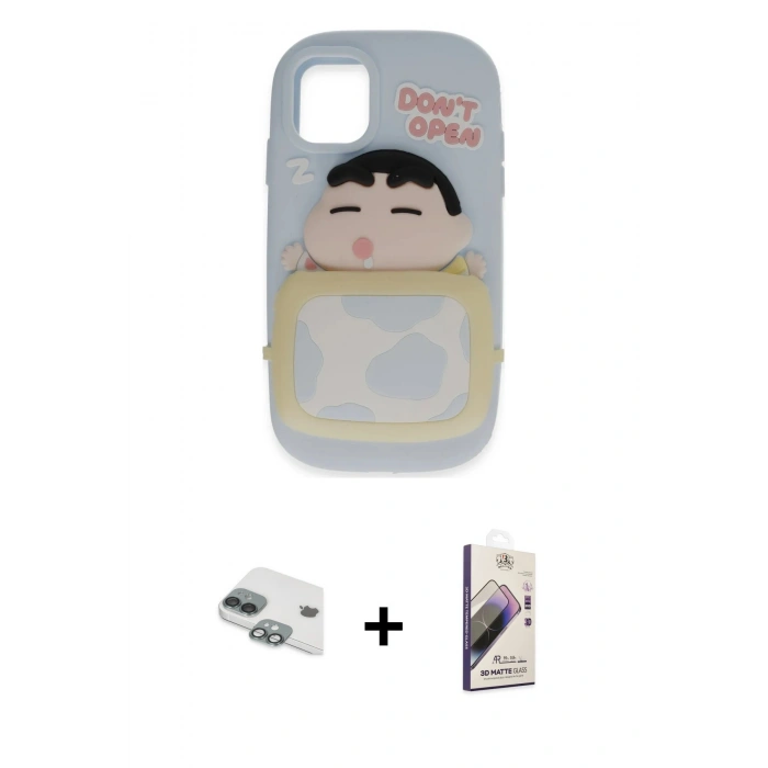 MARSİLYAN™- iPhone 11 Kılıf Akış Yansıma - Siyah Bilvis 3D Mat Cam Ekran Koruyucu + Pers Alüminyum Kamera Lens - YL