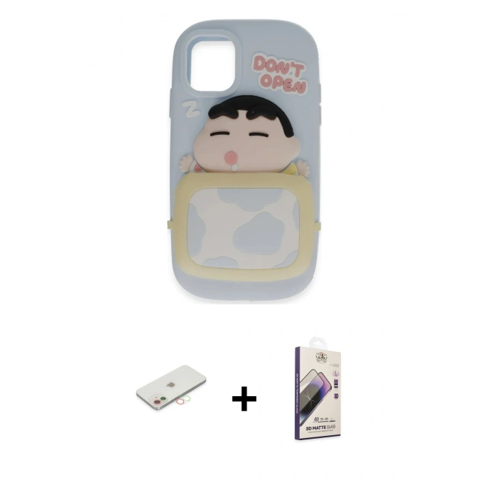 MARSİLYAN™- iPhone 11 Kılıf Akış Yansıma - Siyah Bilvis 3D Mat Cam Ekran Koruyucu + Renkli Kamera Lens Koruma Cam - YL