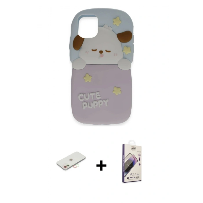 MARSİLYAN™- iPhone 11 Kılıf Akış Yansıma - Siyah Bilvis 3D Mat Cam Ekran Koruyucu + Renkli Kamera Lens Koruma Cam - YL
