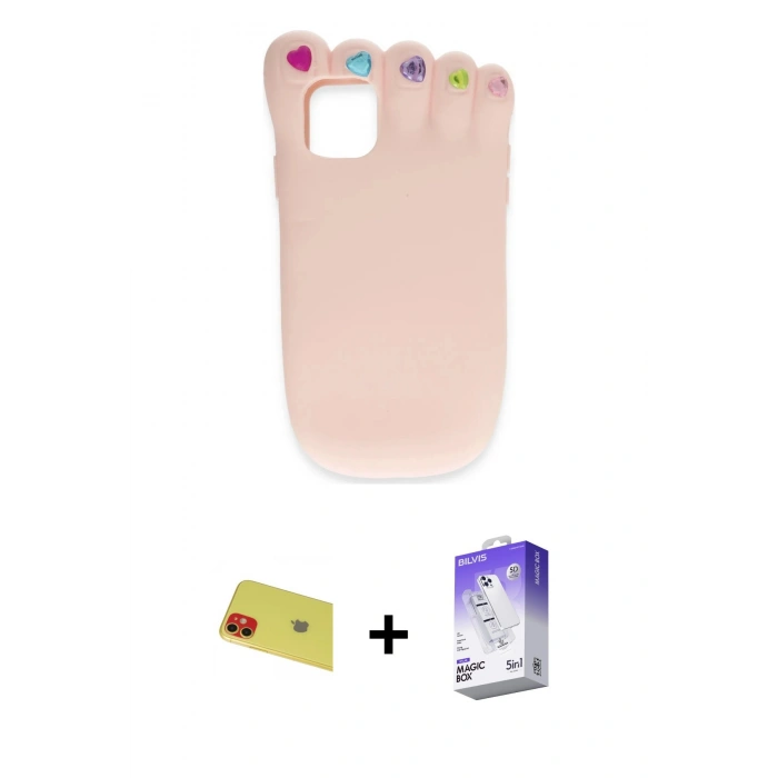 MARSİLYAN™- iPhone 11 Kılıf Akış Yansıma - Siyah Bilvis 5in1 3D Magic Cam Ekran Koruyucu + Rainbow Kamera Lens Koruma Cam - KI
