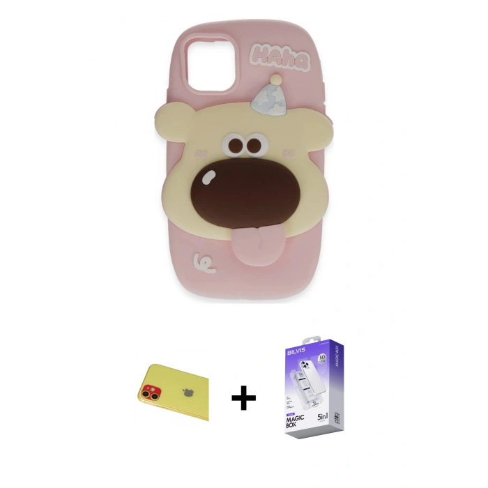 MARSİLYAN™- iPhone 11 Kılıf Akış Yansıma - Siyah Bilvis 5in1 3D Magic Cam Ekran Koruyucu + Rainbow Kamera Lens Koruma Cam - KI