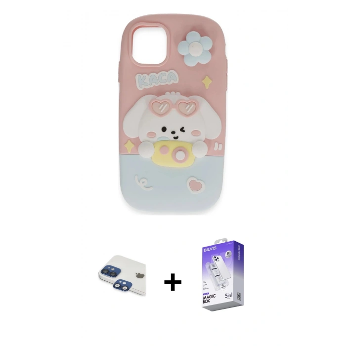 MARSİLYAN™- iPhone 11 Kılıf Akış Yansıma - Siyah Bilvis 5in1 3D Magic Cam Ekran Koruyucu + Lacivert Pers Alüminyum Kamera Lens