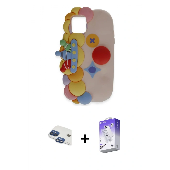 MARSİLYAN™- iPhone 11 Kılıf Akış Yansıma - Siyah Bilvis 5in1 3D Magic Cam Ekran Koruyucu + Lacivert Pers Alüminyum Kamera Lens
