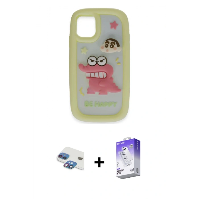 MARSİLYAN™- iPhone 11 Kılıf Akış Yansıma - Siyah Bilvis 5in1 3D Magic Cam Ekran Koruyucu + Pers Alüminyum Kamera Lens - GI