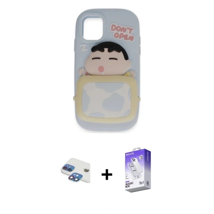 MARSİLYAN™- iPhone 11 Kılıf Akış Yansıma - Siyah Bilvis 5in1 3D Magic Cam Ekran Koruyucu + Pers Alüminyum Kamera Lens - GI