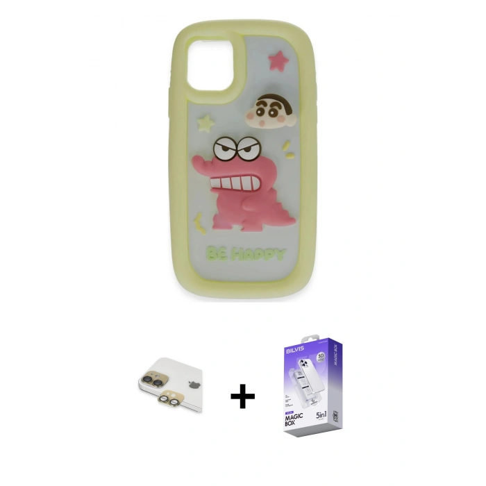 MARSİLYAN™- iPhone 11 Kılıf Akış Yansıma - Siyah Bilvis 5in1 3D Magic Cam Ekran Koruyucu + Pers Alüminyum Kamera Lens - GD