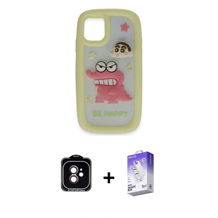 MARSİLYAN™- iPhone 11 Kılıf Akış Yansıma - Siyah Bilvis 5in1 3D Magic Cam Ekran Koruyucu + PVD Metal Kamera Lens - TU