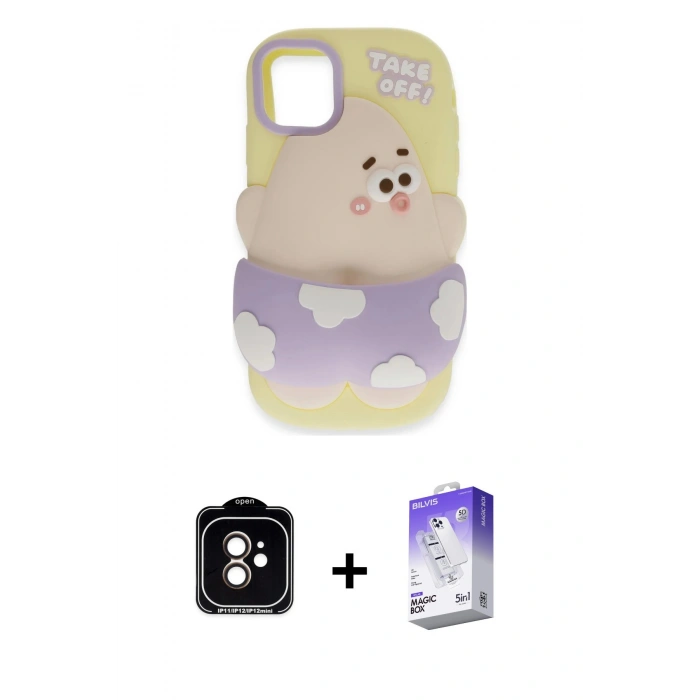 MARSİLYAN™- iPhone 11 Kılıf Akış Yansıma - Siyah Bilvis 5in1 3D Magic Cam Ekran Koruyucu + PVD Metal Kamera Lens - TU