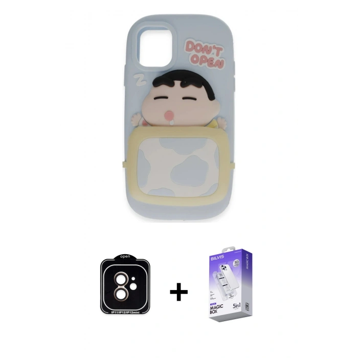 MARSİLYAN™- iPhone 11 Kılıf Akış Yansıma - Siyah Bilvis 5in1 3D Magic Cam Ekran Koruyucu + PVD Metal Kamera Lens - TU