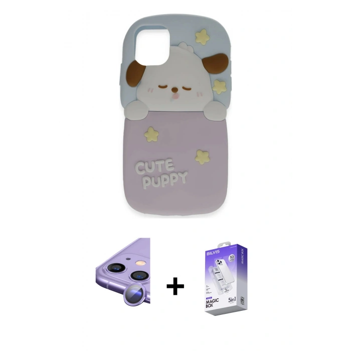 MARSİLYAN™- iPhone 11 Kılıf Akış Yansıma - Siyah Bilvis 5in1 3D Magic Cam Ekran Koruyucu + Raze Metal Kamera Lens - MR