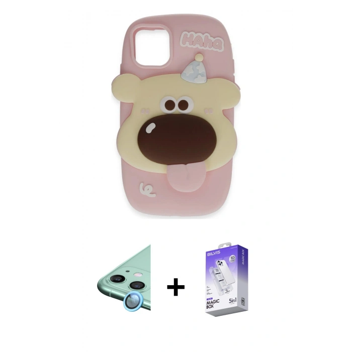 MARSİLYAN™- iPhone 11 Kılıf Akış Yansıma - Siyah Bilvis 5in1 3D Magic Cam Ekran Koruyucu + Raze Metal Kamera Lens - MI
