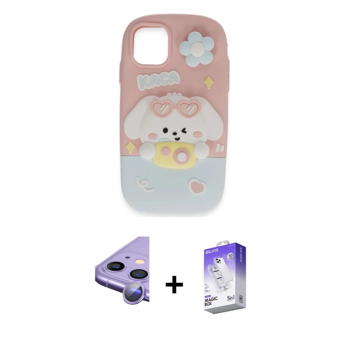 MARSİLYAN™- iPhone 11 Kılıf Akış Yansıma - Siyah Bilvis 5in1 3D Magic Cam Ekran Koruyucu + Raze Metal Kamera Lens - MR