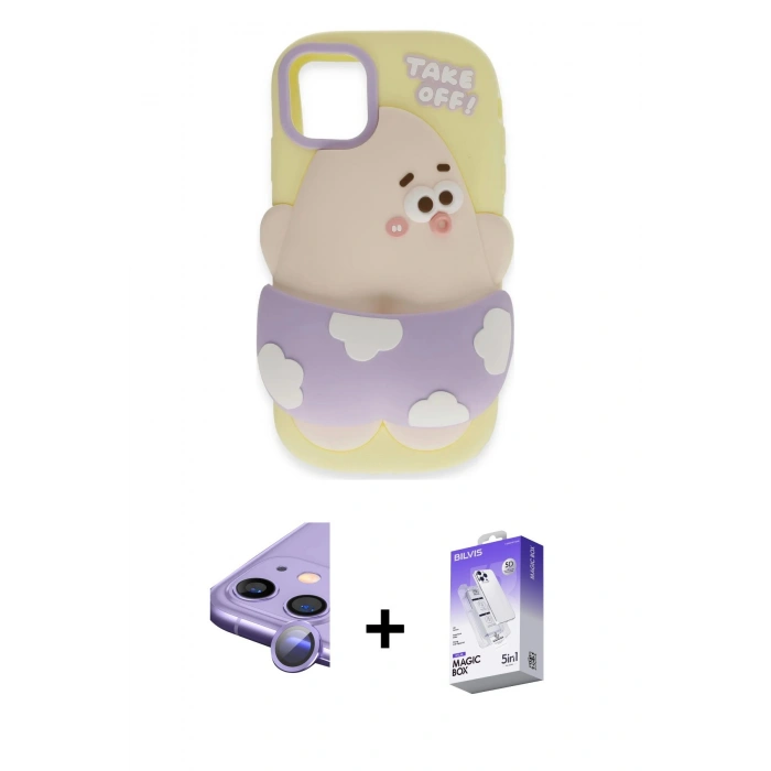 MARSİLYAN™- iPhone 11 Kılıf Akış Yansıma - Siyah Bilvis 5in1 3D Magic Cam Ekran Koruyucu + Raze Metal Kamera Lens - MR