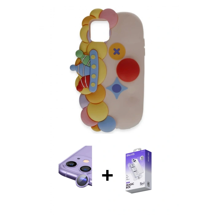 MARSİLYAN™- iPhone 11 Kılıf Akış Yansıma - Siyah Bilvis 5in1 3D Magic Cam Ekran Koruyucu + Raze Metal Kamera Lens - MR