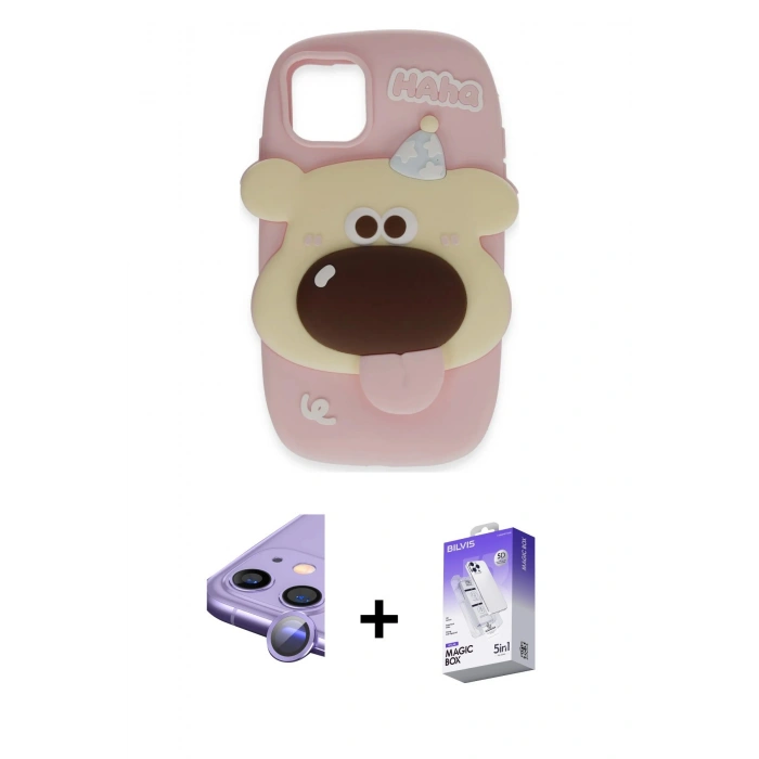 MARSİLYAN™- iPhone 11 Kılıf Akış Yansıma - Siyah Bilvis 5in1 3D Magic Cam Ekran Koruyucu + Raze Metal Kamera Lens - MR