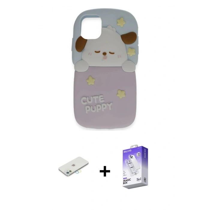 MARSİLYAN™- iPhone 11 Kılıf Akış Yansıma - Siyah Bilvis 5in1 3D Magic Cam Ekran Koruyucu + Renkli Kamera Lens Koruma Cam - SI
