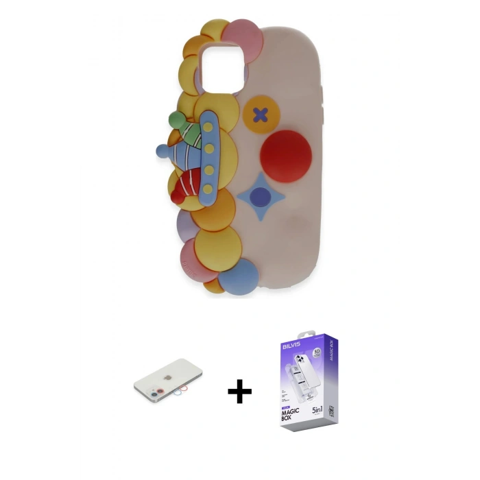 MARSİLYAN™- iPhone 11 Kılıf Akış Yansıma - Siyah Bilvis 5in1 3D Magic Cam Ekran Koruyucu + Renkli Kamera Lens Koruma Cam - PE
