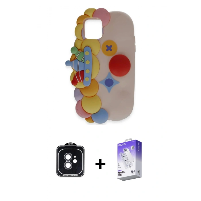 MARSİLYAN™- iPhone 11 Kılıf Akış Yansıma - Siyah Bilvis 5in1 3D Magic Cam Ekran Koruyucu + PVD Metal Kamera Lens - SH
