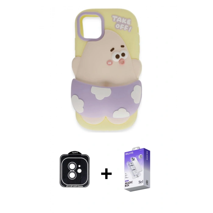 MARSİLYAN™- iPhone 11 Kılıf Akış Yansıma - Siyah Bilvis 5in1 3D Magic Cam Ekran Koruyucu + PVD Metal Kamera Lens - SH