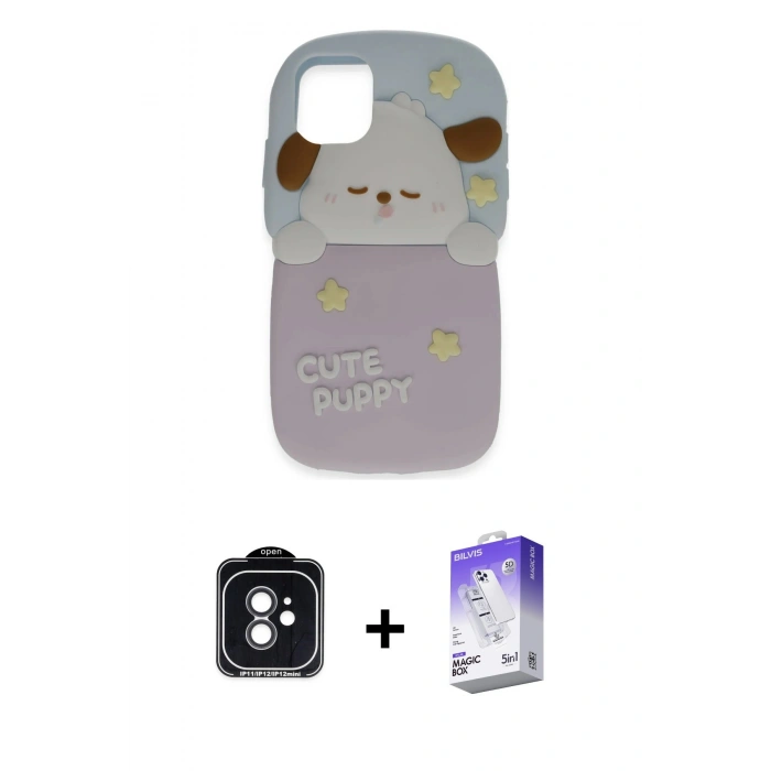 MARSİLYAN™- iPhone 11 Kılıf Akış Yansıma - Siyah Bilvis 5in1 3D Magic Cam Ekran Koruyucu + PVD Metal Kamera Lens - SH