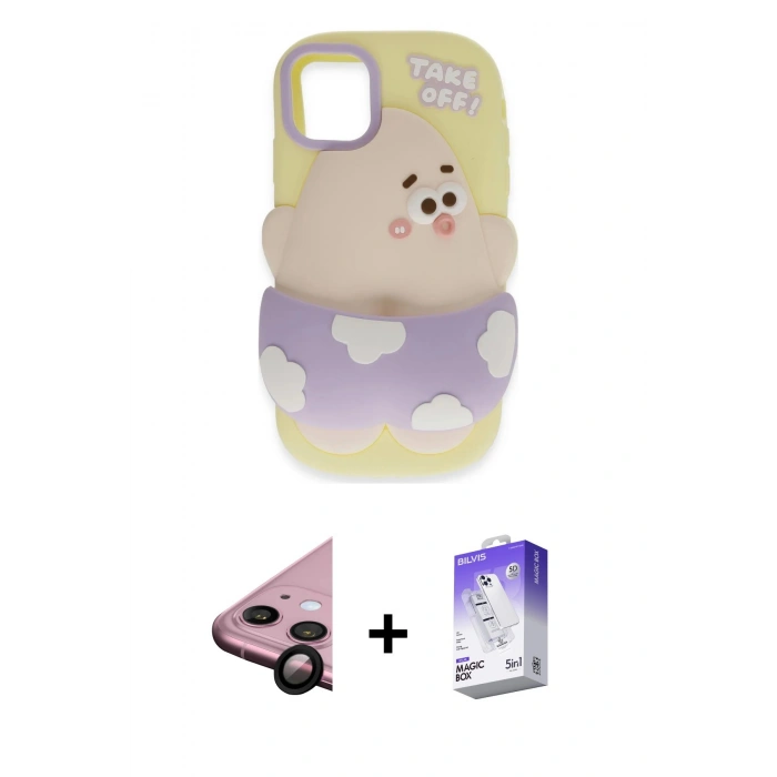 MARSİLYAN™- iPhone 11 Kılıf Akış Yansıma - Siyah Bilvis 5in1 3D Magic Cam Ekran Koruyucu + Siyah Raze Metal Kamera Lens