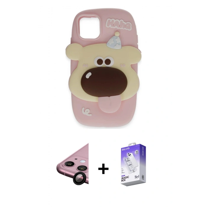 MARSİLYAN™- iPhone 11 Kılıf Akış Yansıma - Siyah Bilvis 5in1 3D Magic Cam Ekran Koruyucu + Siyah Raze Metal Kamera Lens