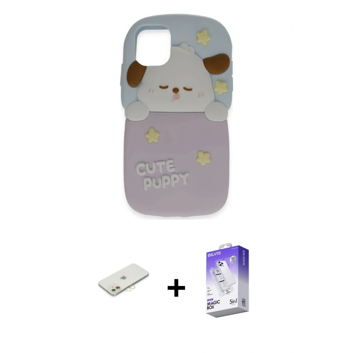 MARSİLYAN™- iPhone 11 Kılıf Akış Yansıma - Siyah Bilvis 5in1 3D Magic Cam Ekran Koruyucu + Renkli Kamera Lens Koruma Cam - TU
