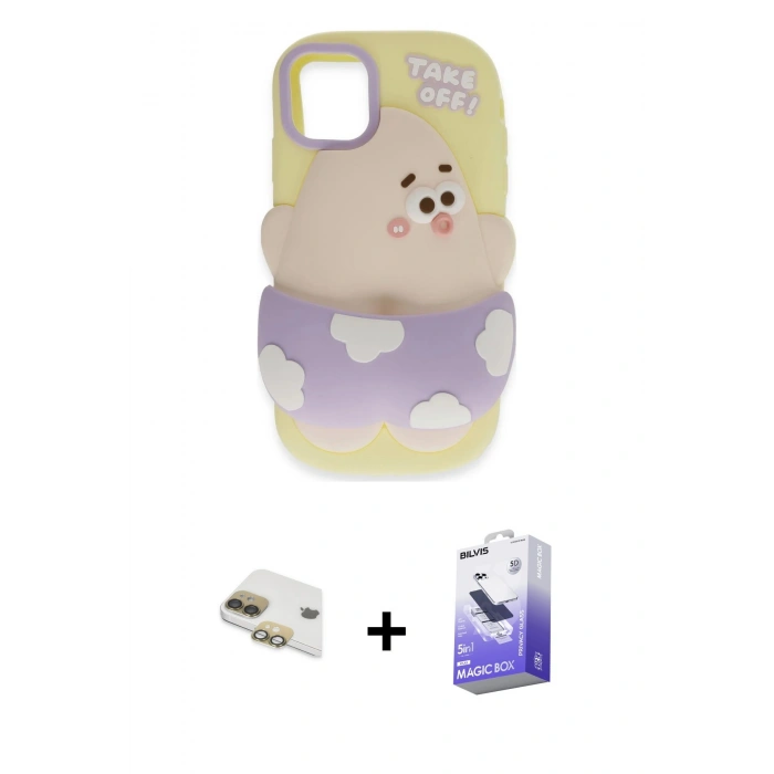MARSİLYAN™- iPhone 11 Kılıf Akış Yansıma - Siyah Bilvis 5in1 5D Magic Hayalet Cam Ekran Koruyucu + Gold Pers Alüminyum Kamera Lens