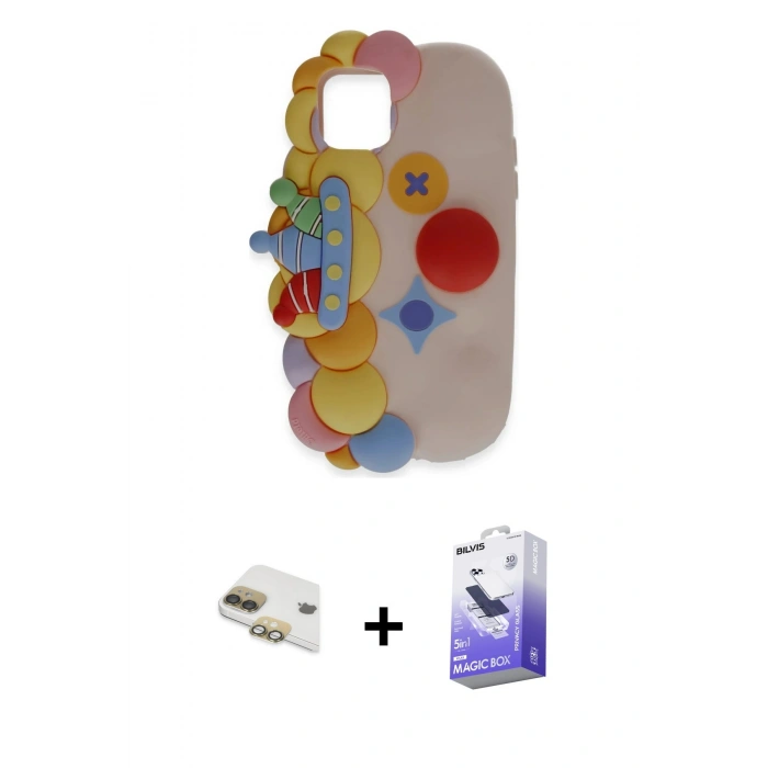 MARSİLYAN™- iPhone 11 Kılıf Akış Yansıma - Siyah Bilvis 5in1 5D Magic Hayalet Cam Ekran Koruyucu + Gold Pers Alüminyum Kamera Lens